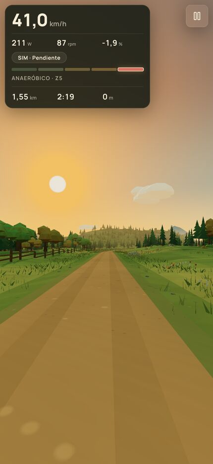 El juego en vertical en un iPhone; la carretera ocupa la parte inferior y se ve un horizonte boscoso.
