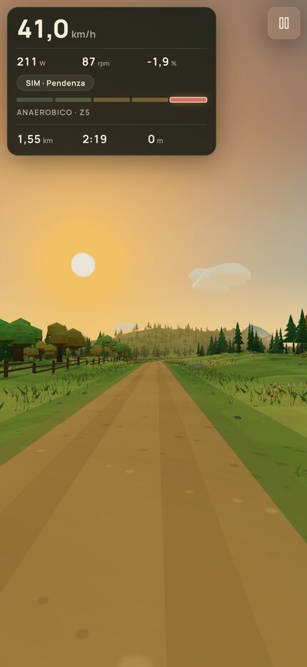 Il gioco in verticale su iPhone con la strada nella parte bassa e un orizzonte boscoso.