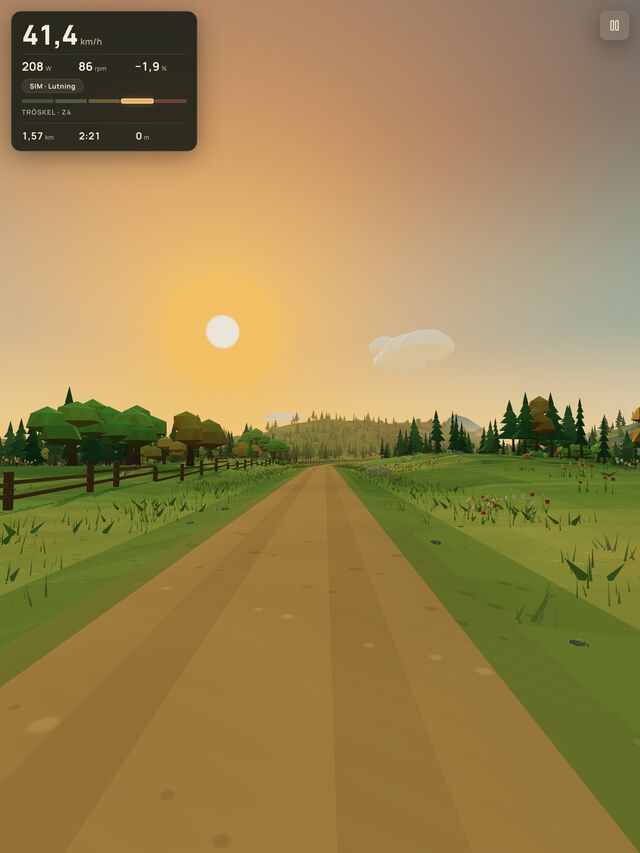 Spelet i stående läge på iPad där vägen leder ut på ängen under klar himmel.