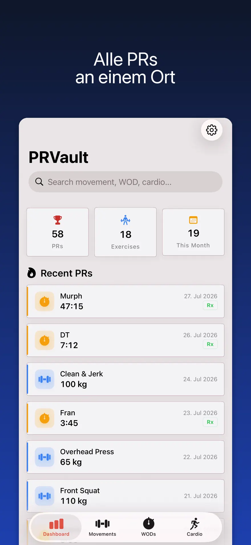 PRVault: PR & 1RM Tracker — Produktvorschau 1