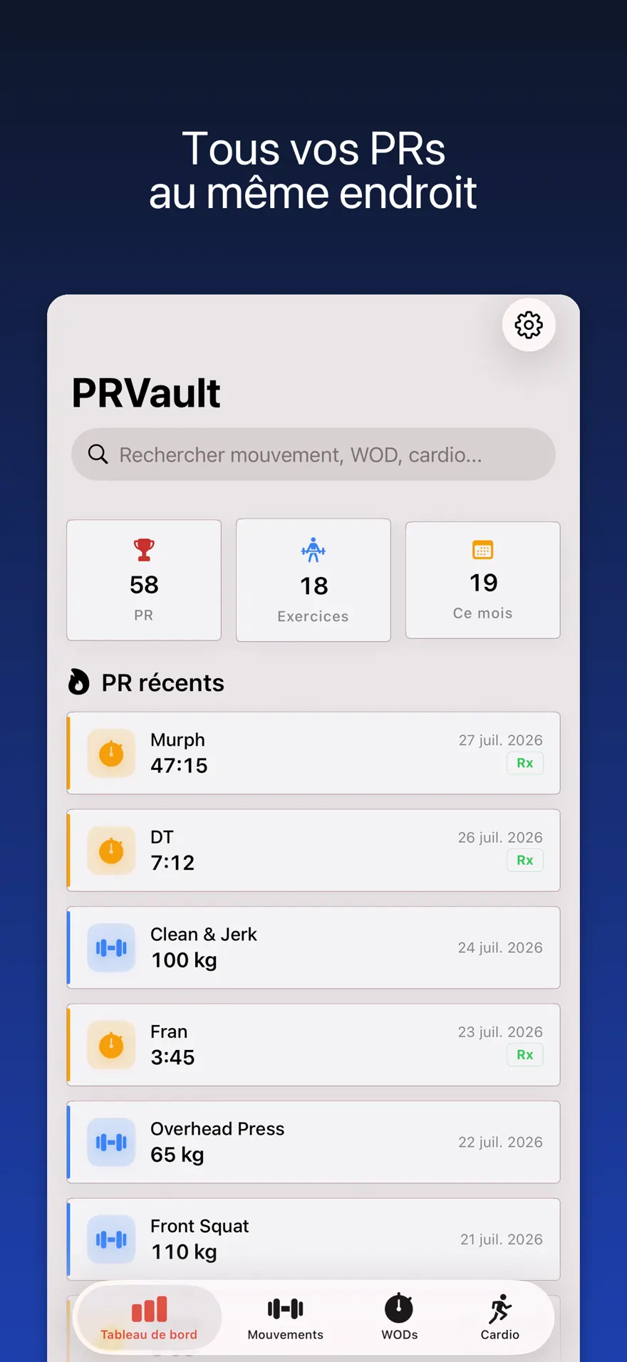 PRVault : Suivi PR & 1RM — Aperçu du produit 1