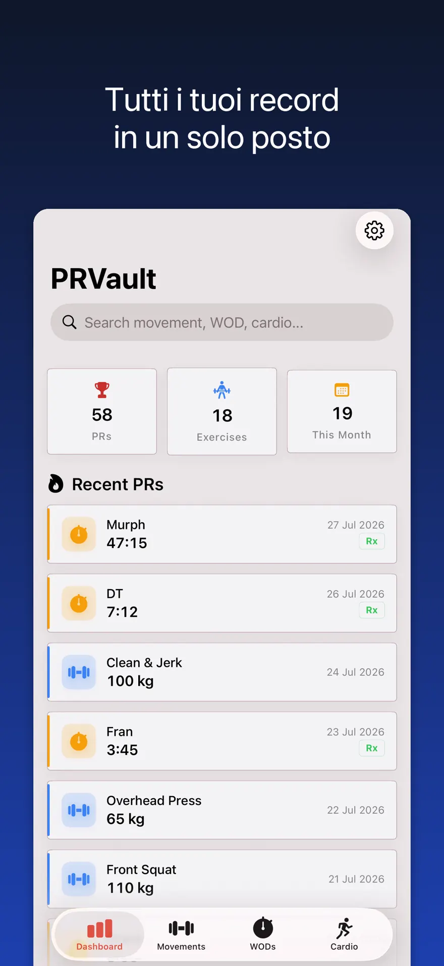 PRVault: PR e 1RM Tracker — Anteprima del prodotto 1