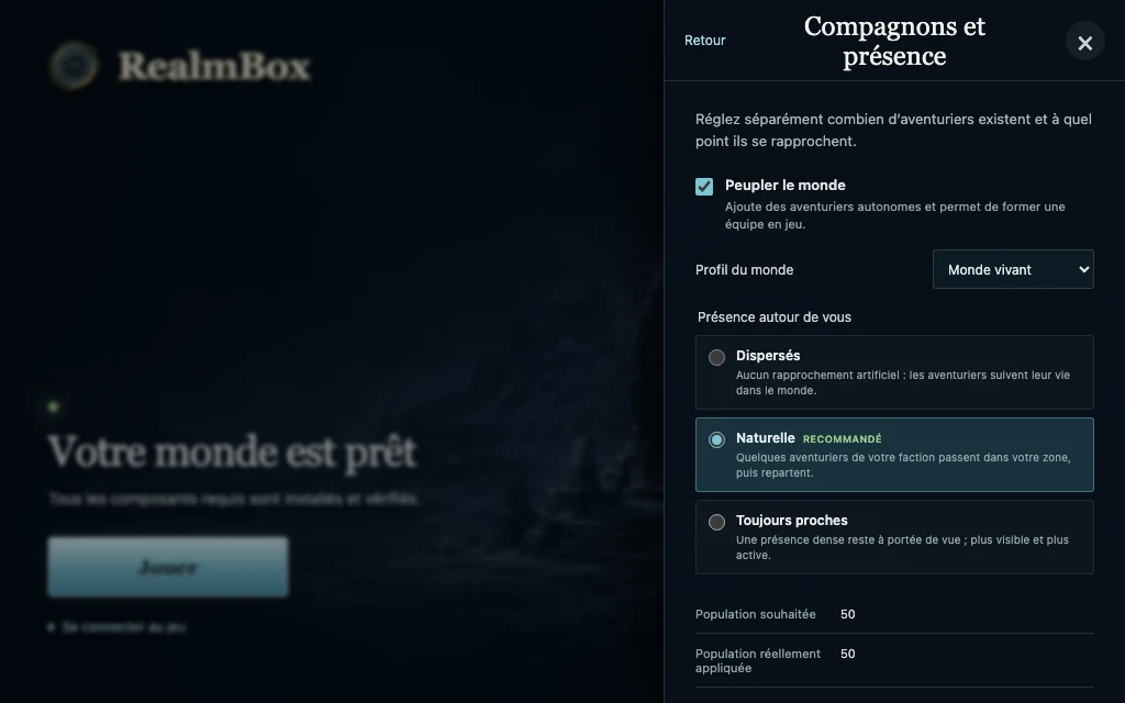 Réglage de la population Playerbots dans RealmBox